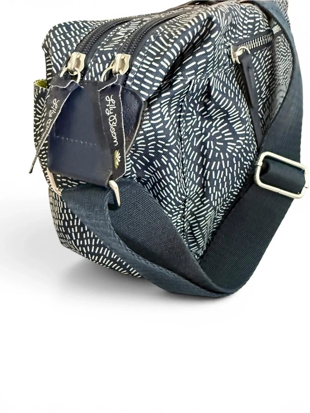 Lily Bloom White/Navy Geometric Print Everyday Crossbody Bag